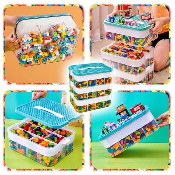 CHILDREN’S BLOCK STORAGE BOX – ORGANISER WITH COMPARTMENTS, 18L – MAKES A GREAT GIFT