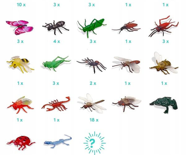 INSECT FIGURINES, WORMS AND INSECTS – 50-PIECE RUBBER SET