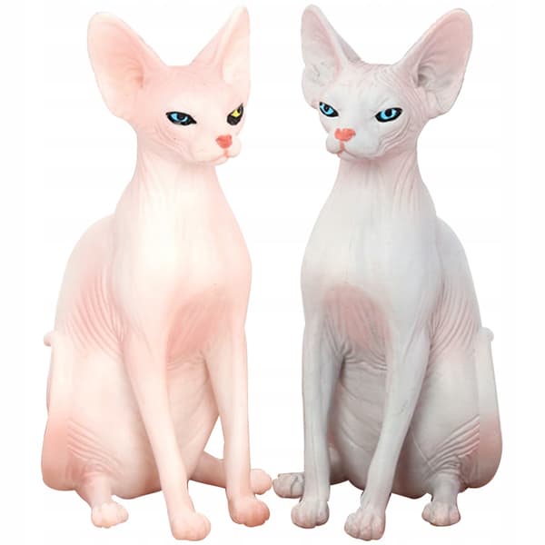 2 COLOURFUL DECORATIVE PVC CAT FIGURINES
