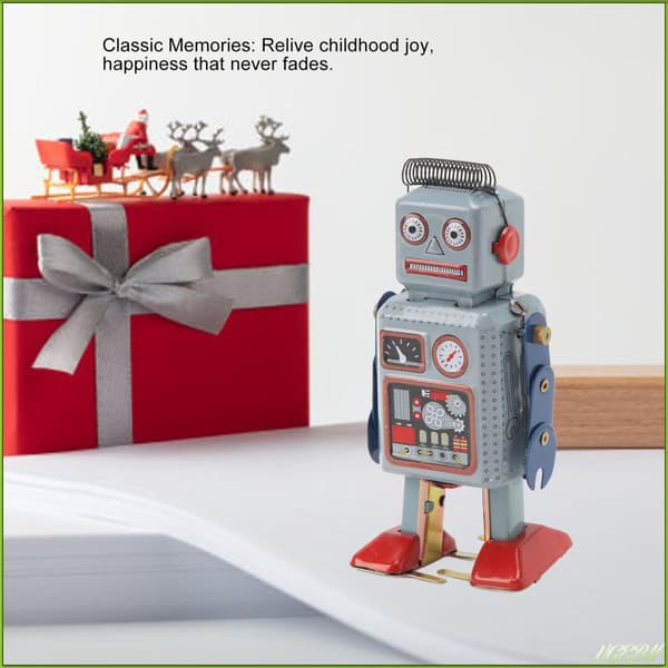 HAND-WINDING RETRO METAL WALKING ROBOT
