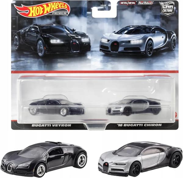 Hot Wheels Premium Bugatti Veyron & '16 Bugatti Chiron 2-pack