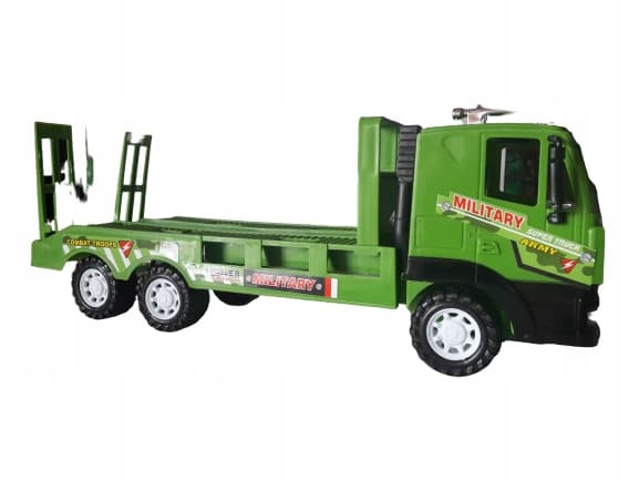 A flatbed lorry with an excavator