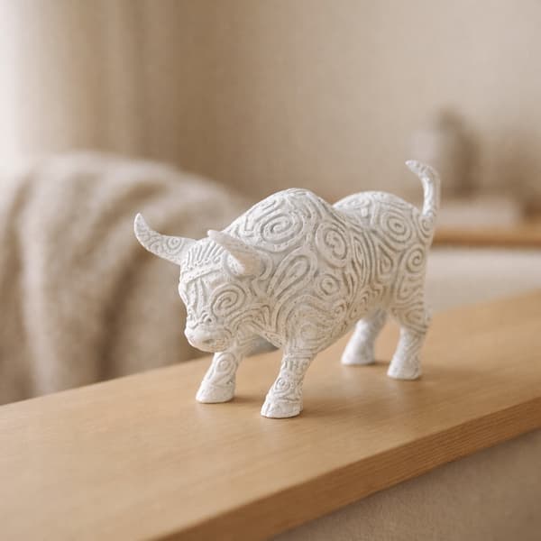 DECORATIVE BULL FIGURINE WITH A SPIRAL PATTERN FOR INTERIORS – AVAILABLE IN MANY COLOURS