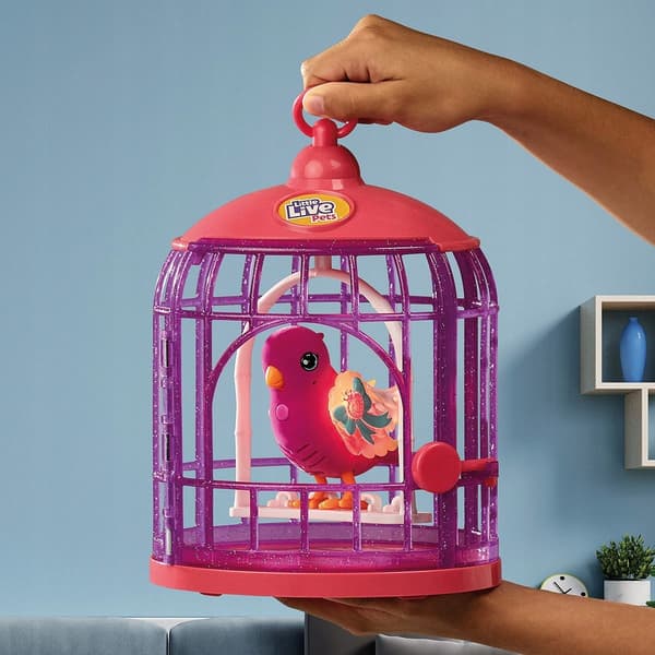 LITTLE LIVE PETS PINK BIRD IN A CAGE – INTERACTIVE, LIGHT-UP, CHIRPING