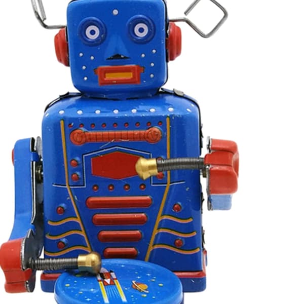 Wind-up Drum Robot Toy, Tinplate, clockwork mechanism, Home Office, Antique