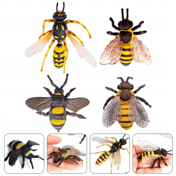 4 PLASTIC BEE FIGURINES – NATURAL BEAUTY AND LEARNING