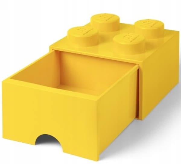 LEGO 4-Compartment Brick Storage Box with Drawer, 2x2 Container, Large Yellow Box