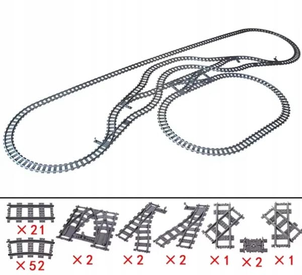 Railway Tracks, Points, Curves, Straight Sections – 83 pieces. Compatible replacement