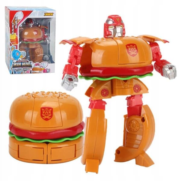 Hamburger Robot Action Figure, Transformable Toy for Children, Boys
