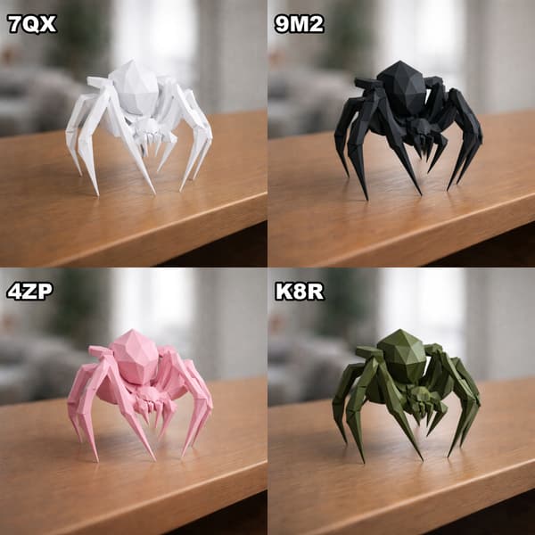 DECORATIVE SPIDER FIGURINE – LOW-POLY GEOMETRIC ORNAMENT – MANY COLOURS