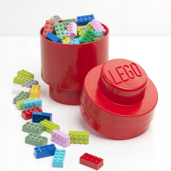 LEGO Round Plastic Container – LEGO Brick Shape, Red, 12 x 18 cm