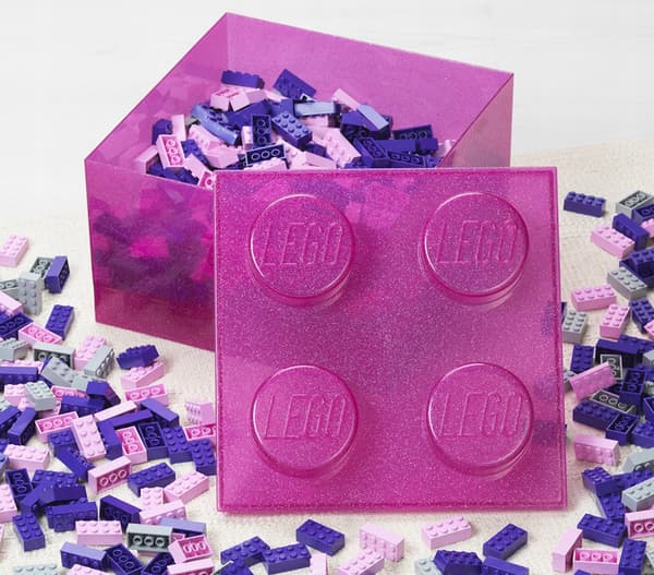 LEGO STORAGE BOX FOR BRICKS, 4-PIECE SET, TRANSPARENT PINK GLITTER