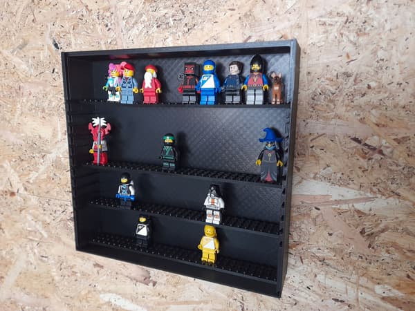 Display frame for minifigures and LEGO figures, adjustable shelves