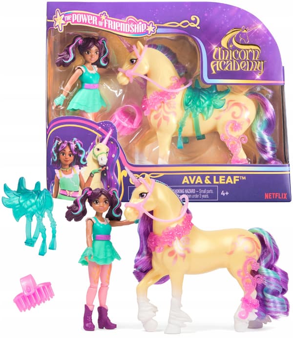 UNICORN ACADEMY SET: TWO FIGURINES – AVA THE LEAF UNICORN + BRUSH