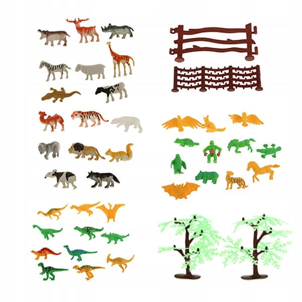 68-piece Plastic Zoo Animals Fence Tree Model Toy Figures