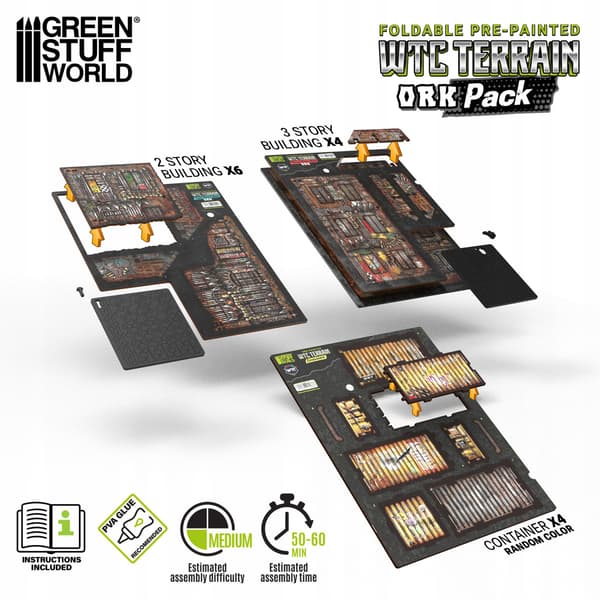 GSW 14432 Pre-Painted Foldable WTC Terrain Pack – Orks (game terrain)