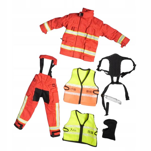 1:6 Scale Firefighter Suit Model Realistic Firefighter Costume Red Outfit