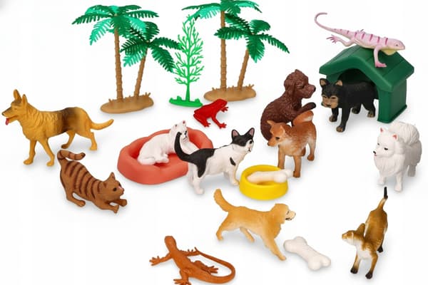ANIMAL FIGURINES SET WITH ACCESSORIES IN A JAR – PETS, 30 PIECES