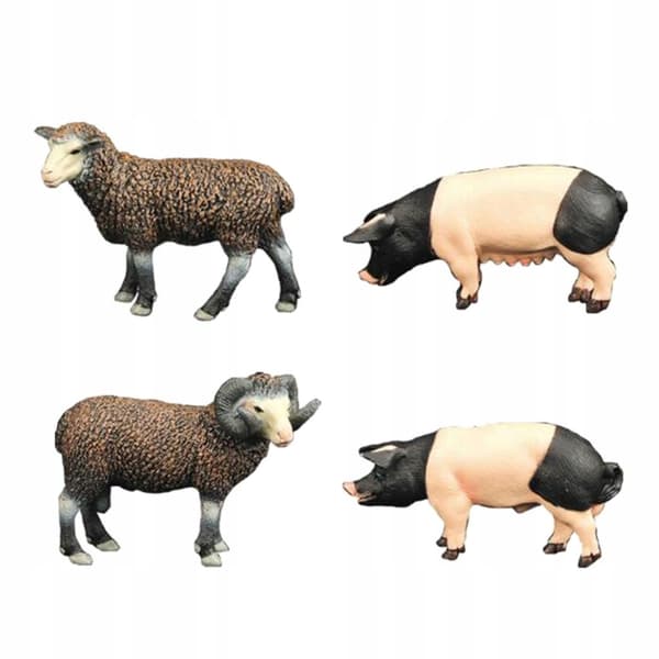 4 x Realistic sheep and pig figurines, Animal figurines, Easter eggs, Cake