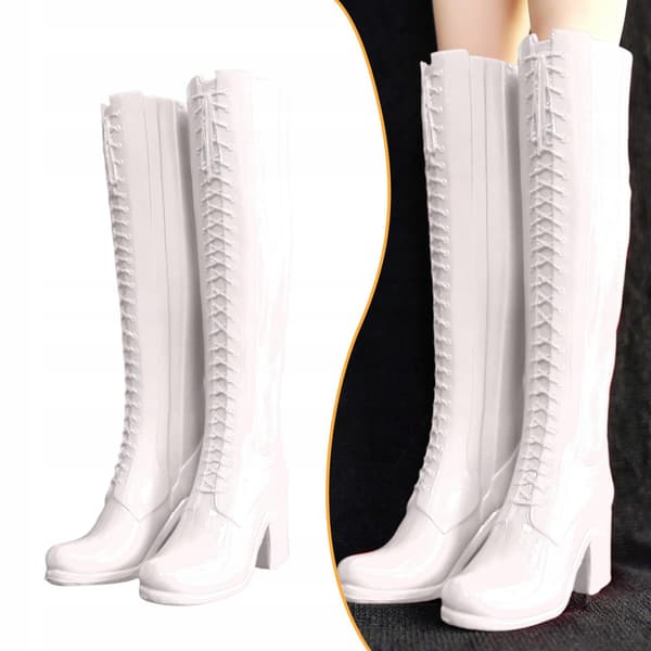 1/6 Scale Women’s Knee-High Boots, Doll Boots, Retro Boots, White Open-Toe Boots