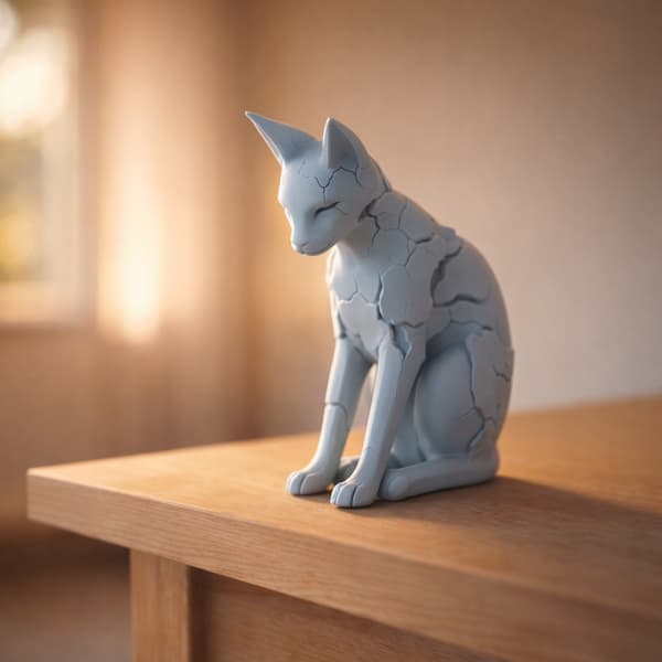 DECORATIVE FIGURINE OF A SITTING CAT – ABSTRACT, MULTICOLOURED