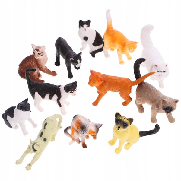 12 CAT FIGURINES IN VARIOUS COLOURS – DECORATION AND GIFT