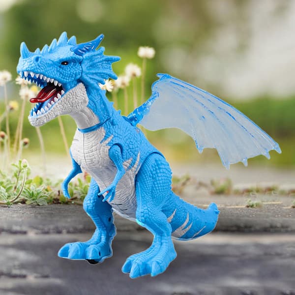 Dinosaur toy with light and sound, electronic, with blue spray paint