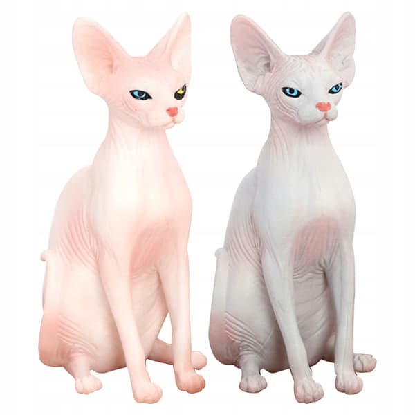 2 COLOURFUL DECORATIVE PVC CAT FIGURINES