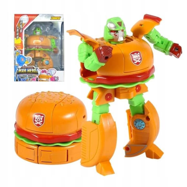Hamburger Robot Action Figure, Transformable Toy for Children, Boys