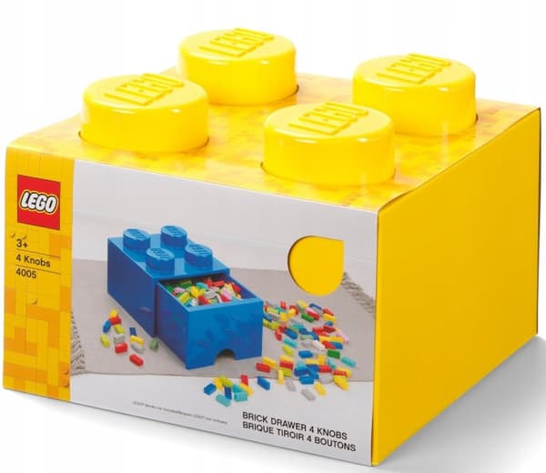 LEGO 4-Compartment Brick Storage Box with Drawer, 2x2 Container, Large Yellow Box