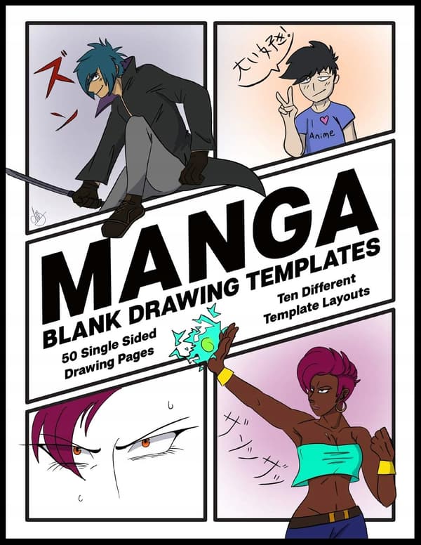 Manga Blank Drawing Templates: Ten Different Template Layouts; Single-Sid