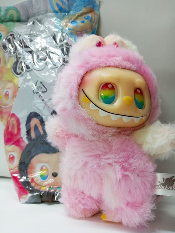 LABU-BI multi-coloured pink-toned keyring soft toy