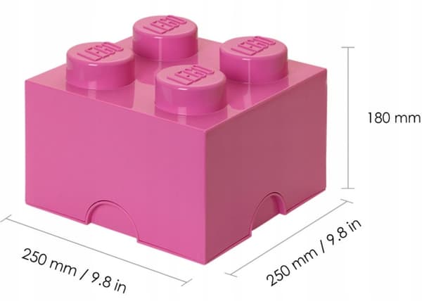 LEGO BRICK STORAGE CONTAINER, 4-COMPARTMENT, 2x2 BRICK, 25 CM, PINK SORTING BOX