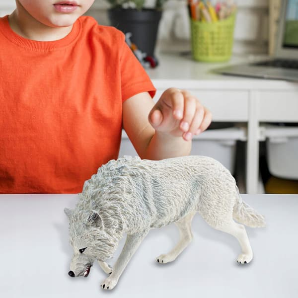 Mini Wolf Figurine – Desk Ornament – Hand-Painted Craft Model – White