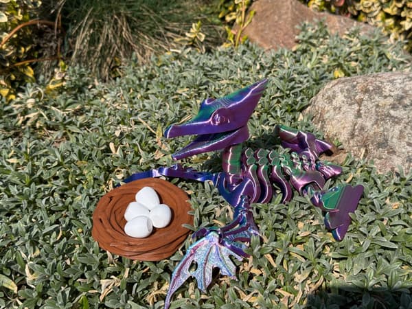 3D Pteranodon Skeleton + Nest with Eggs – a movable, articulated figurine