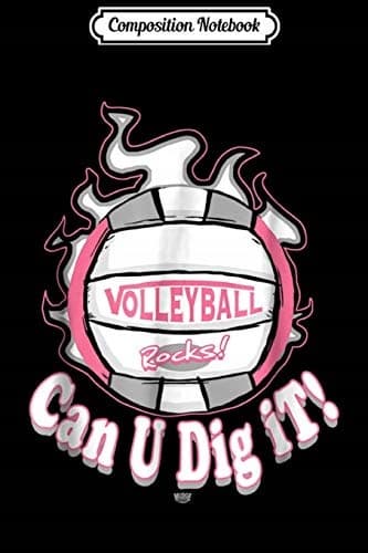 Composition Notebook: MudgeWare ‘Can U Dig It’ Volleyball Pink and Grey Journal/N
