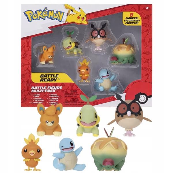 POKEMON 6 Figures: Squirtle, Pawmi, Torchic, Turtwig, Hoothoot, Appltun