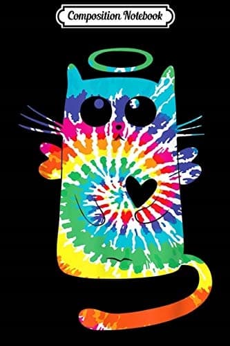 Composition Notebook: Fun Cat Hippie Rainbow Tie-Dye Angel Cat with Heart