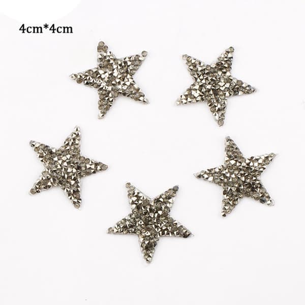 6 x 4cm Bling Star Iron-On Patches, Light Grey