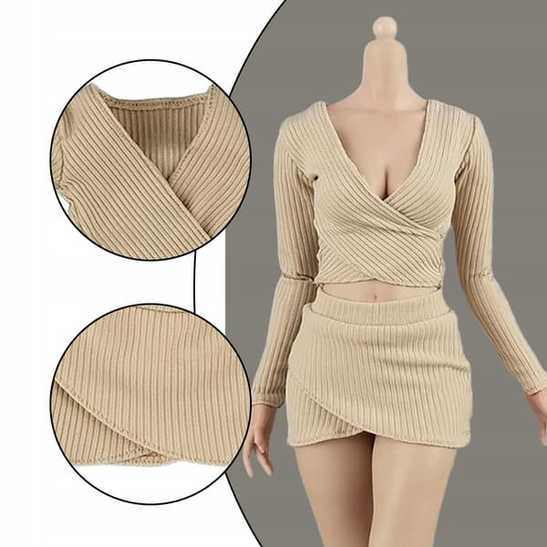 1:6 Scale Basic Crop Top Outfit Feminine Silhouette Khaki
