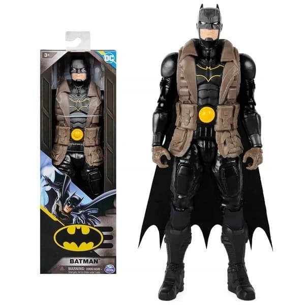 DC COMICS BATMAN FIGURE, 30 CM, BLACK OUTFIT, BROWN CAPE