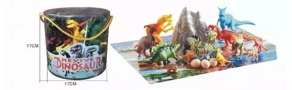 A set of dinosaur figurines.