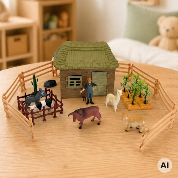 FARM SET WITH ANIMAL FIGURINES