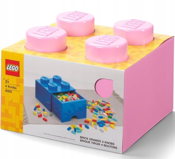 LEGO 4-DRAWER BRICK STORAGE BOX, 2x2 BRICK CONTAINER, LARGE LIGHT PINK BOX