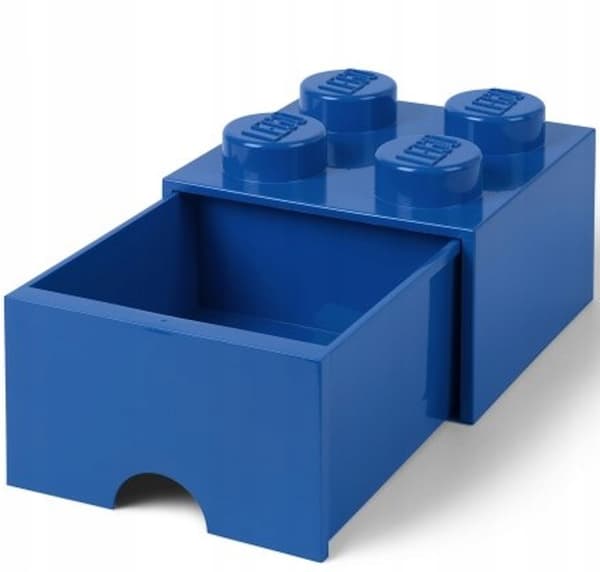 LEGO BRICK STORAGE BOX WITH DRAWER, 4-COMPARTMENT, 2x2 BRICK BOX, LARGE, BLUE