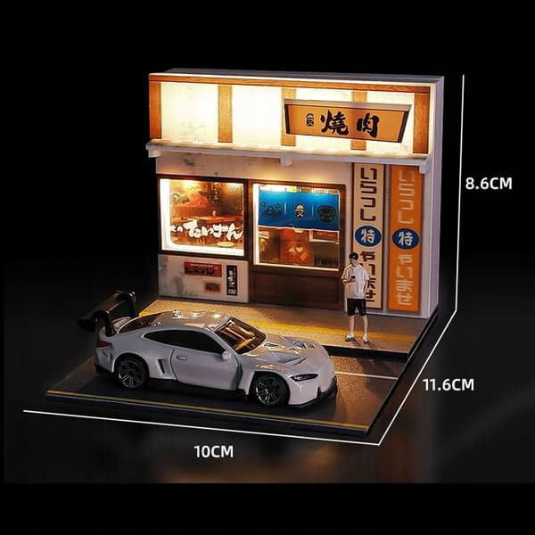 1/64 Diorama Parking Scene, Scenery Models for a BBQ Restaurant Model