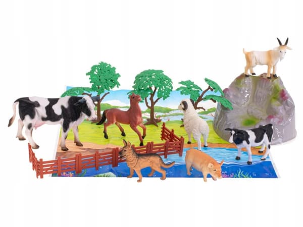 Farm animal figurines, 7-piece set – LARGE + MAT