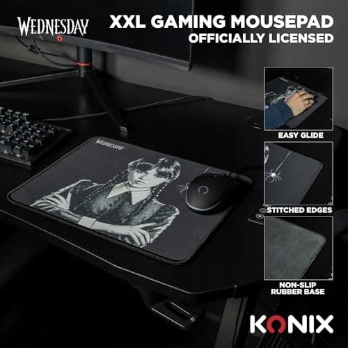 Konix Wednesday Gaming Mouse Pad 32 x 27 cm – Non-slip microfibre surface