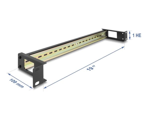 19 DIN rail panel with side cable entry, 1U, black, Delock 67031
