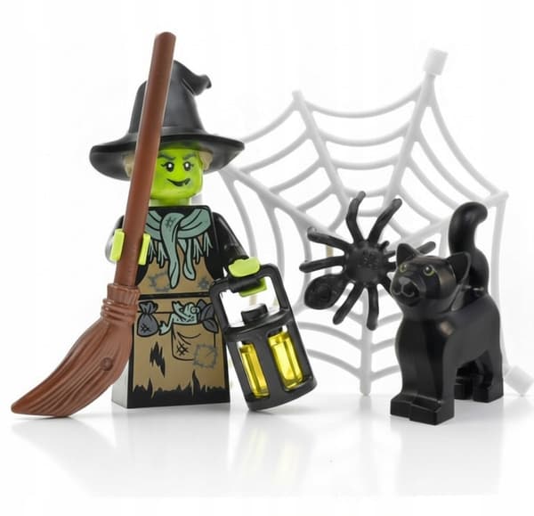 LEGO figure: Witch and Black Cat – Spider Witch, Halloween Lantern